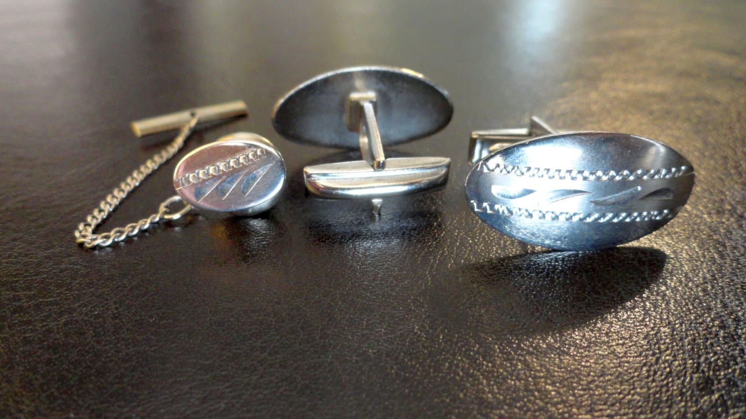 Sterling Vintage tie tack & cuff links set VTG mens jewelry