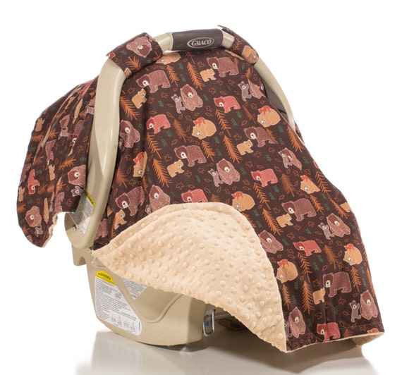 Boy Carseat Canopy Bear woodland Carseat Cover Baby Boy