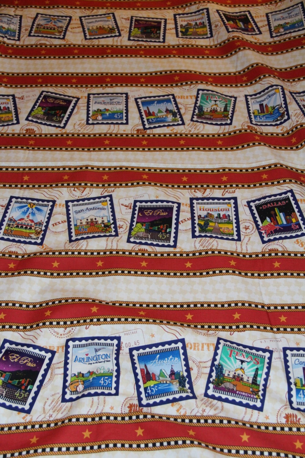Quilt Across Texas 100 cotton fabric stripes with stamps by