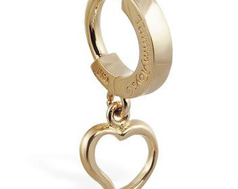 Solid 14k Yellow Gold Open Heart Charm and Belly Button Ring Clasp Exclusively by TummyToys (35000)