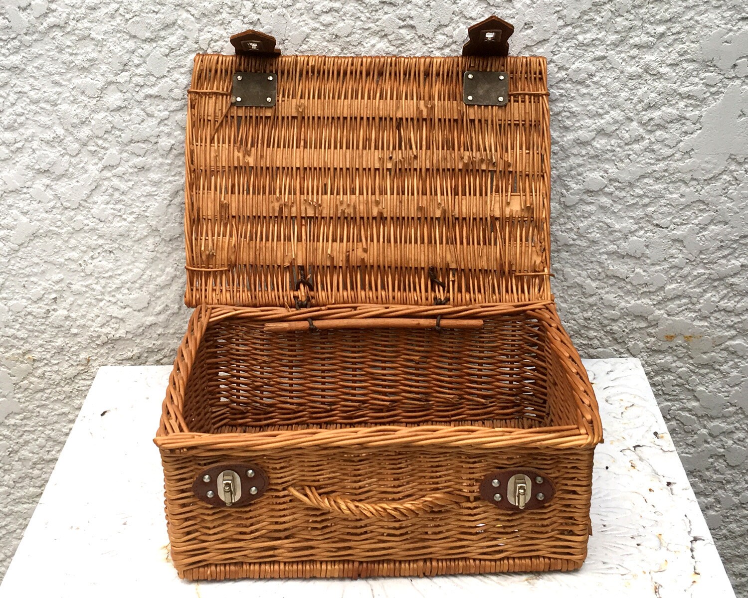 Vintage Wicker Suitcase / Picnic Basket Leather Straps and