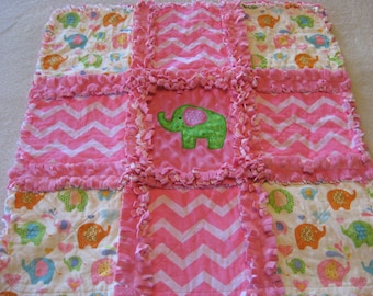 New Baby Girl Elephant Rag Quilt Blanket 22x22