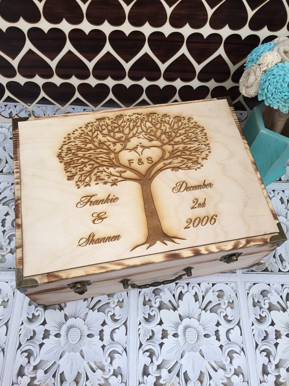 Wedding Guest Book Rustic Wedding Box Personalized Wooden
