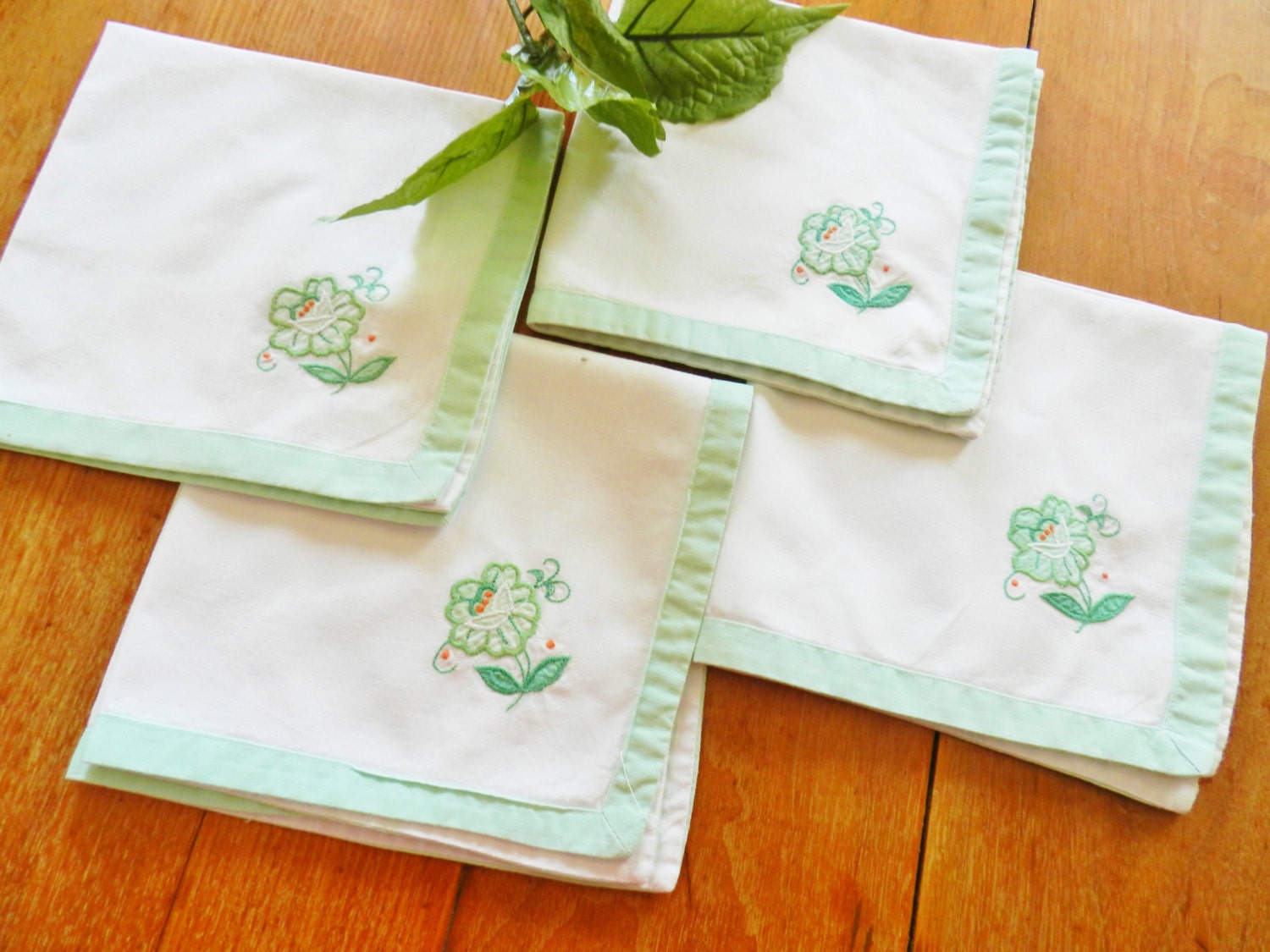 Mint Green Napkins Jadeite Napkins Luncheon Napkins Hand