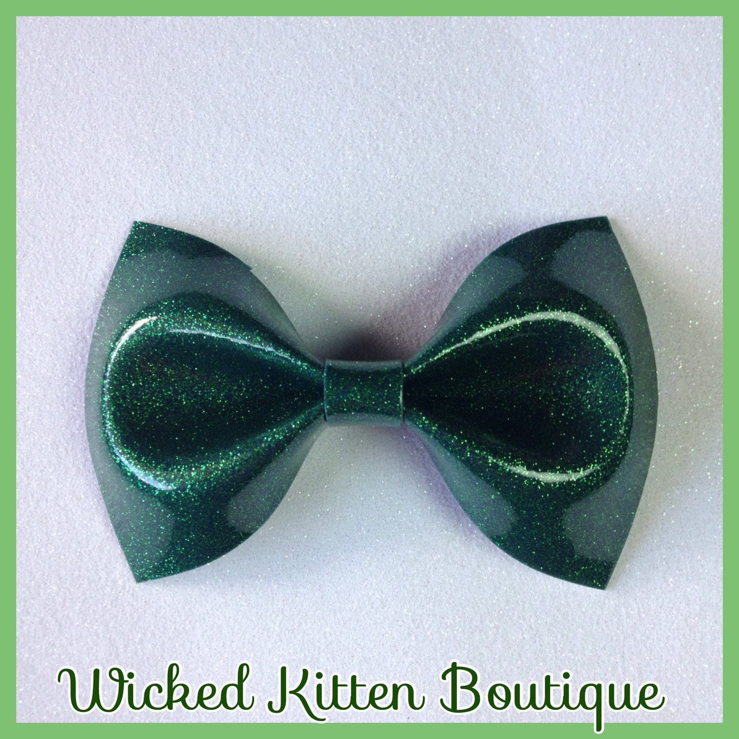 Glitter Vinyl Hair Bow Large Dark Green Rockabilly Bow Pinup
