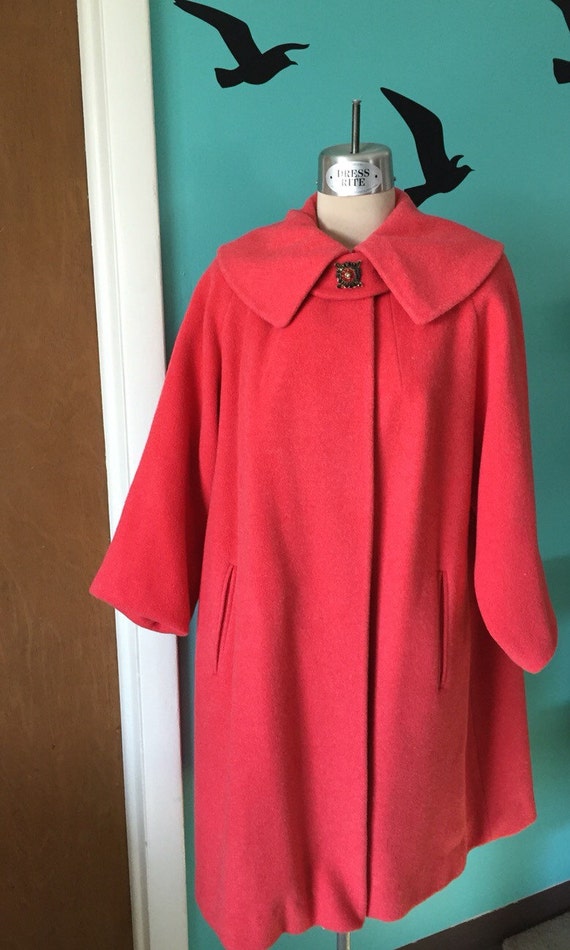 Think Pink 1950's Hot Pink Wool Swing Coat with BOWS