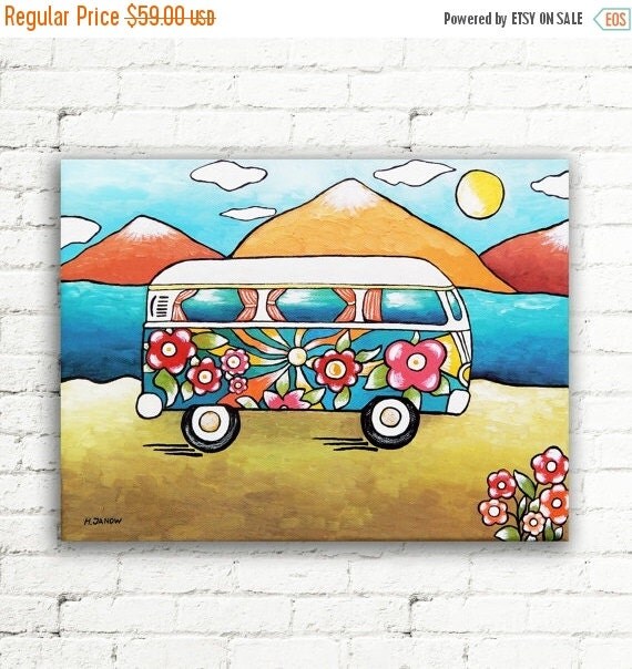 ON SALE VW Painting Van Wall Art Original by hjmArtGallery on Etsy