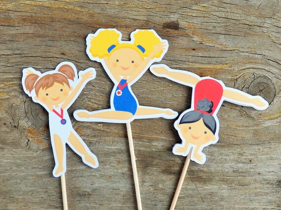 USA Gym Girls - Set of 12 Assorted Gymnast Cupcake Toppers by The Birthday House Il_570xn