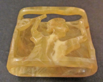 Yellow Deco Scarf Slide Tennis Motif Vintage 1920's Bakelite Lucite