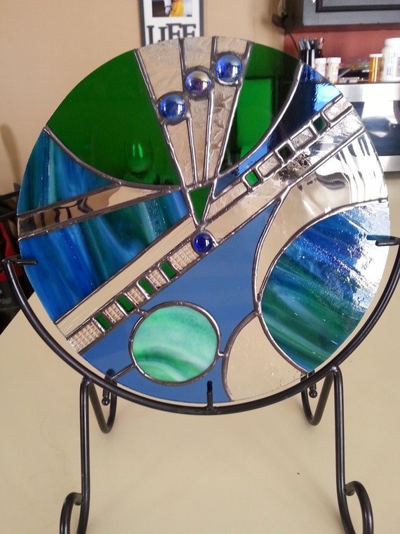 Items similar to Abstract stained glass, round panel ...