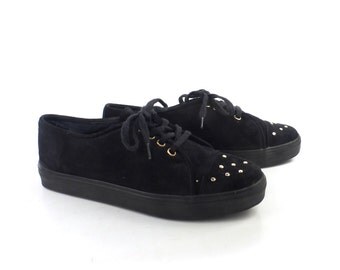 Suede Studded Sneakers Vintage 1990s Stuart Weitzman Leather Shoes Women's size 7 1/2
