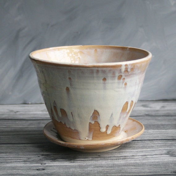 Large Rustic Flower Pot and Matching Water Dish by Large Rustic Flower Pot and Matching Water Dish by