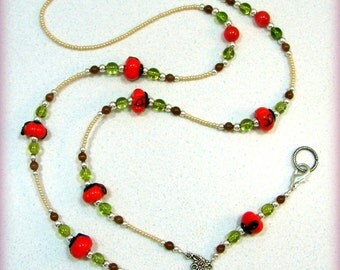 Halloween Pumpkin Pearl Beaded Lanyard/ID Badge Holder