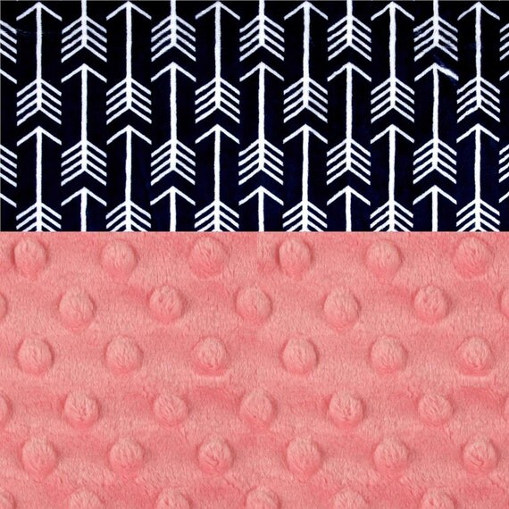 Toddler Blanket / 48 x 60 Minky Blanket Girl, Coral Navy White Arrows Personalized Baby Blanket - Toddler Lap Size / Arrow blanket