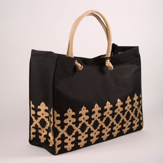 Black Canvas Gold Accented Tote Bag With By EmbroideryByLindaP