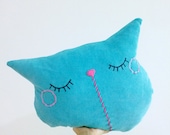Cat Pillow Turquoise, Decorative Pillow Cat, Cushion Cat, Throw Pillow, Animal Pillow, Gift For Him - Sleepy Kitty