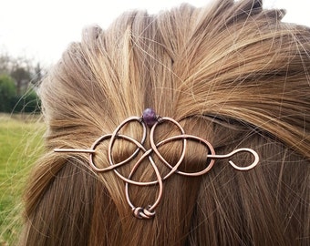 Metal hair barrette Celtic knot hair clip Rustic copper hair slide Womens gift For her Hair pins