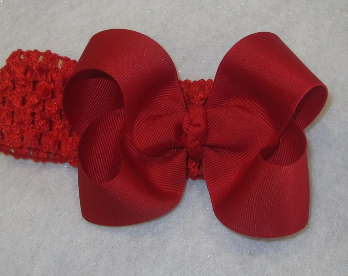 Baby Girls Headband, Red Hair Bow, Boutique Bows, Baby Headband, Girls Hair Clip, Red Puffy Hair Bow, 3.5 inch Bows, Bowband, Hair Clips