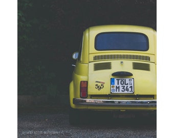 Car Photography Vintage Car Fiat 595 Yellow Car Print Travel Photography Wanderlust Germany Photography Yellow Fiat Square Print