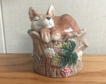 Fitz and Floyd Sleeping Fox Stackable Salt & Pepper Shakers NOS