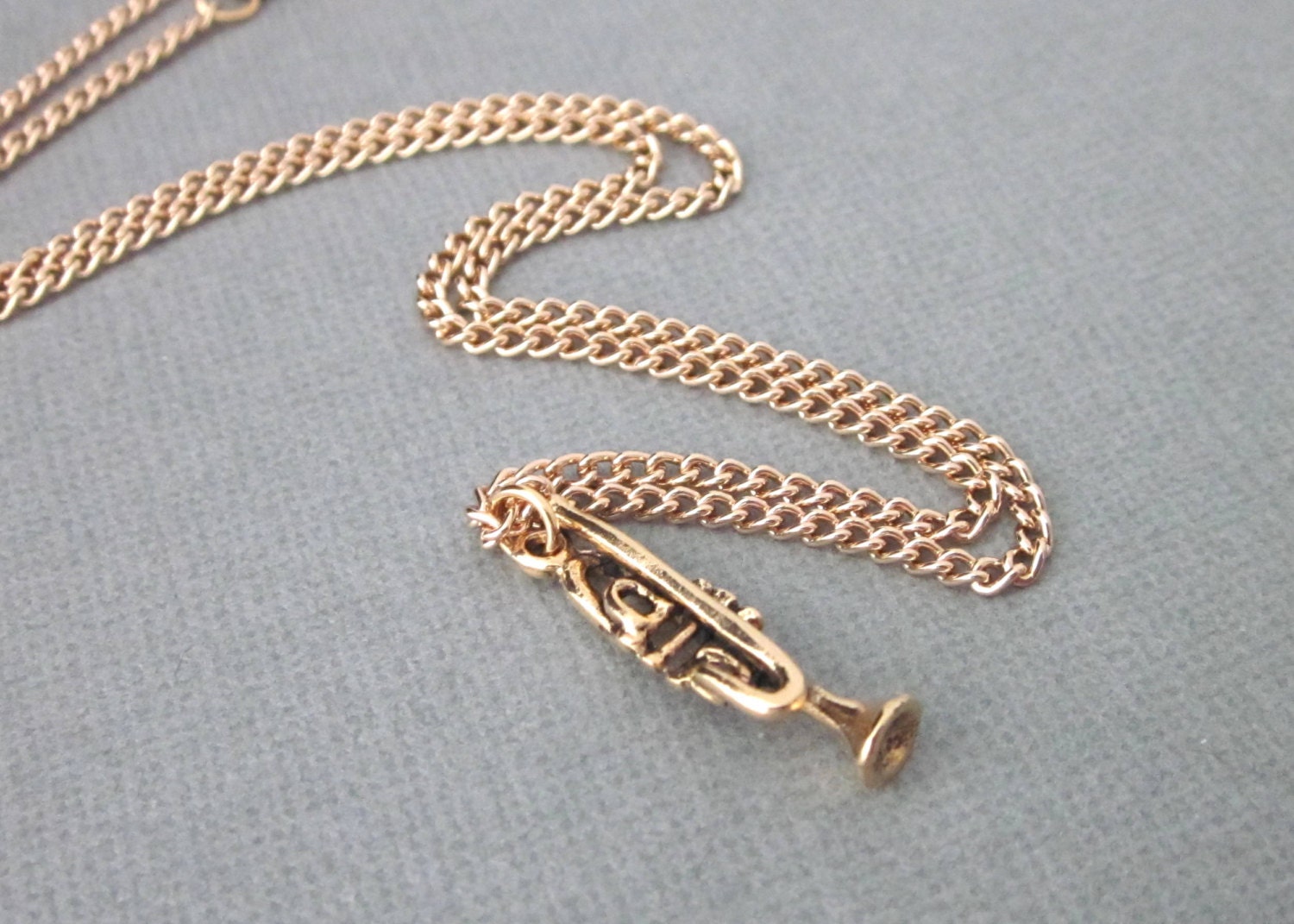 Gold Trumpet Necklace Trumpet Charm Necklace by Thesingingbeader