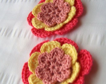 Flower crochet motif 2.5 inch cotton pink yellow