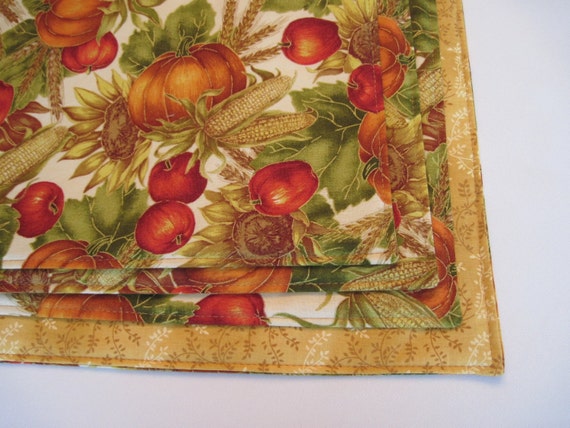 Fall Harvest Placemats Set Reversible Thanksgiving Placemats