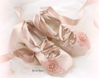 Wedding Ballet Flats Rose Pink Blush Ivory Shoes Pink