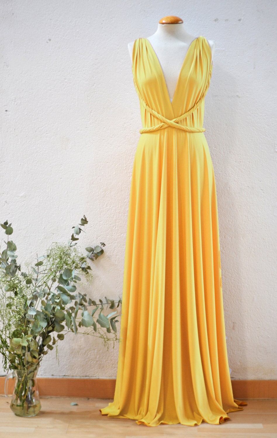 mustard color evening gown