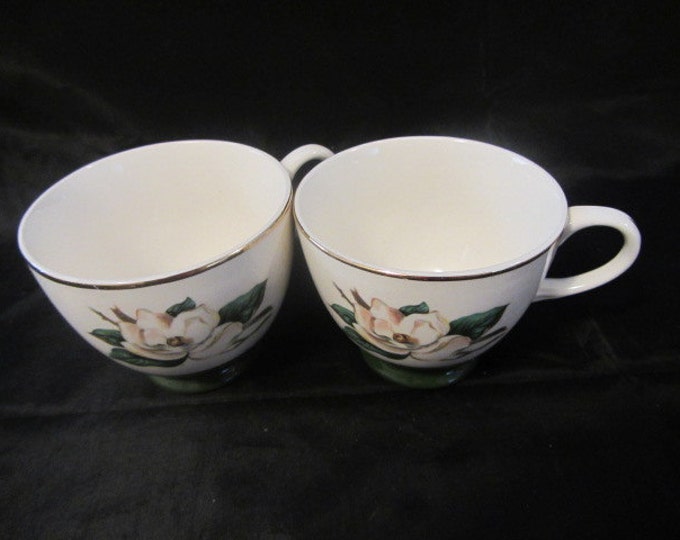 Pair Vintage Homer Laughlin and Lifetime China Jade Rose Cups, Coffee Cups, Tea Cups, Display Cups, Replacement China