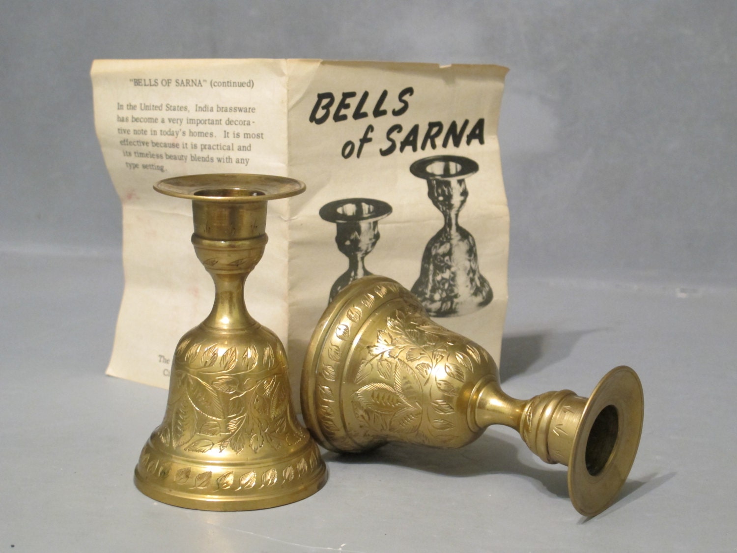 Vintage Pair of Brass Bells Candle Holders / Bells of Sarna