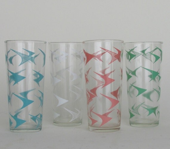 Vintage Atomic Drinking Glasses Bar Ware Set Of 6