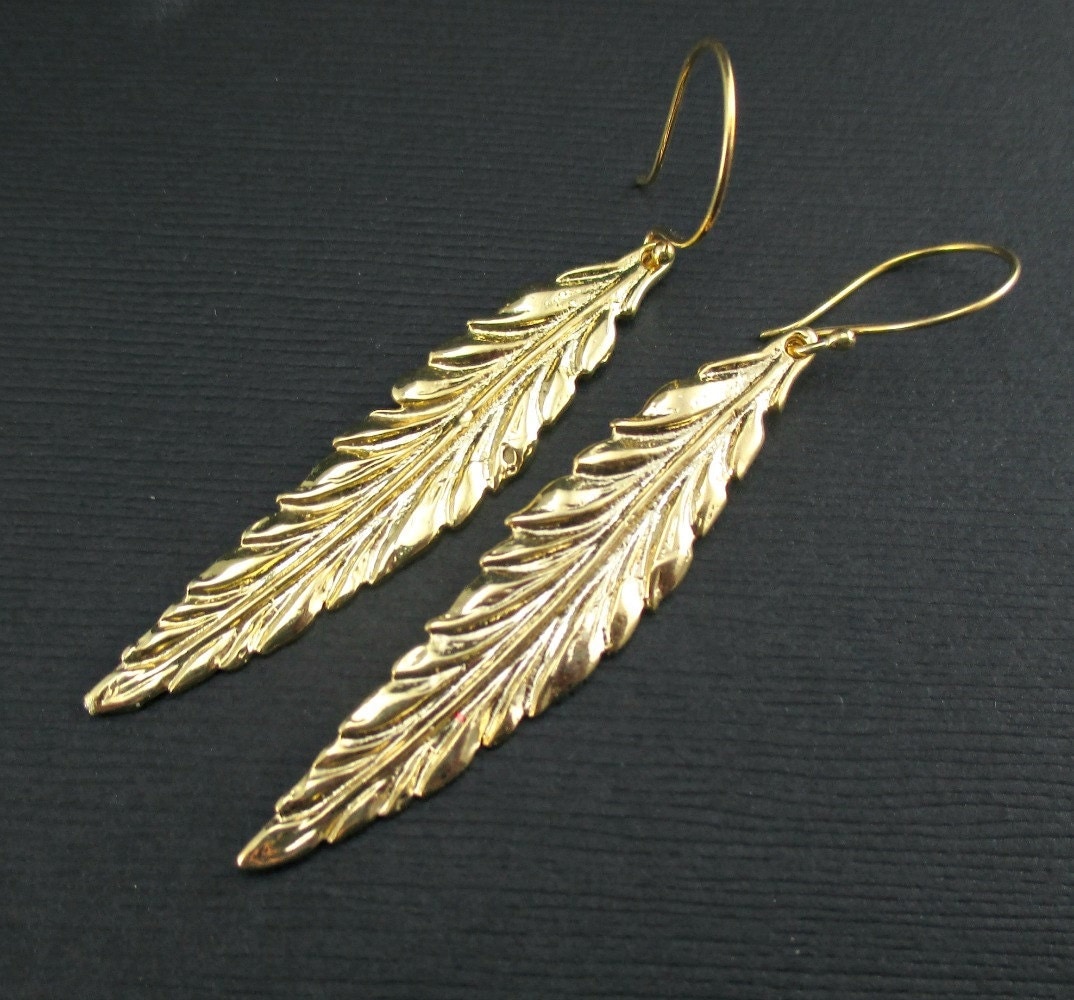 Large Gold Leaf Earrings Metal Leaf Vermeil Leaf Dangle Gold