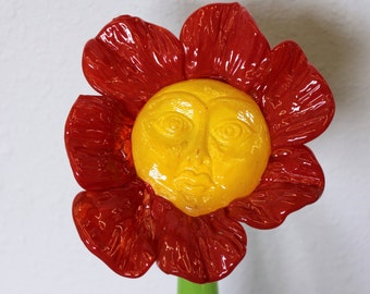 Hand Blown Glass Art Garden Art Flower RED Oneil 7296 Sculpture