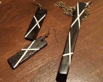 Scrimshaw Jewelry Set Inlaid Ebony Piano Key OOAK Great Gift Idea