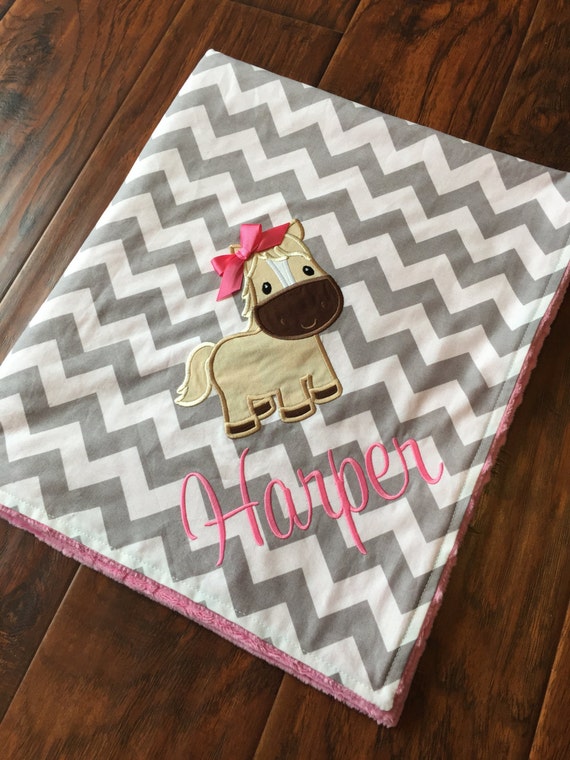 Horse Baby BlanketPersonalized Baby Blanket Chevron Minky