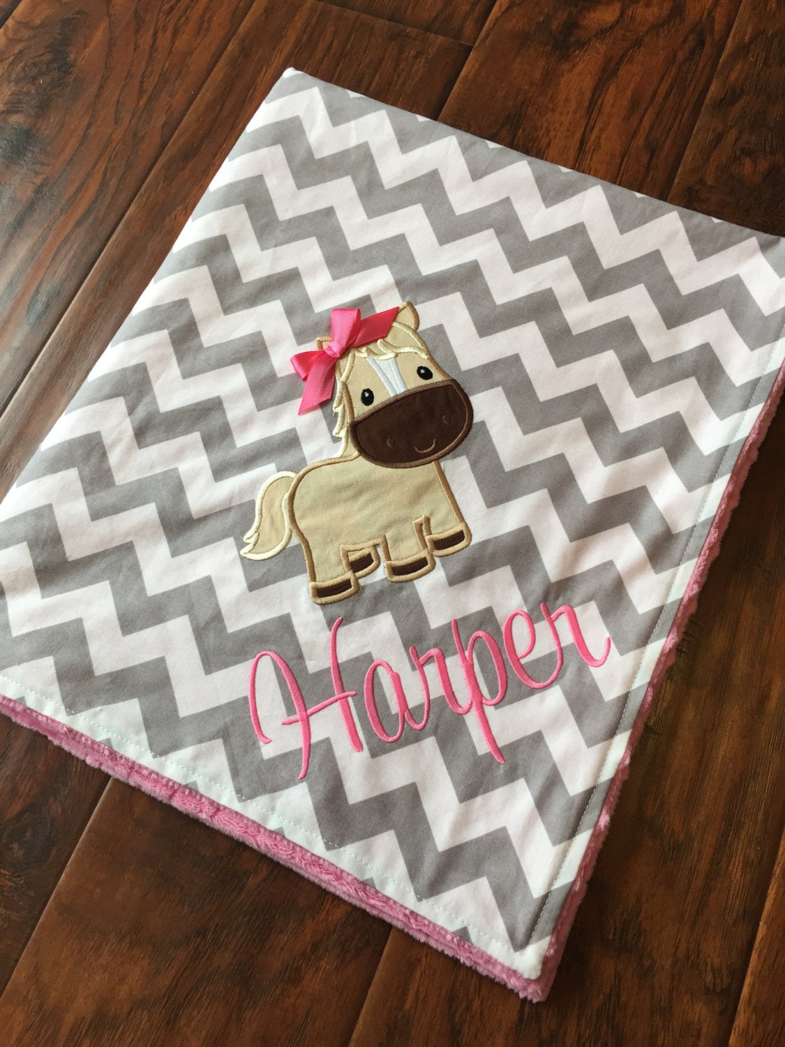 Horse Baby BlanketPersonalized Baby Blanket Chevron Minky