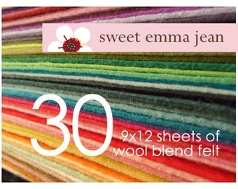 Wool Felt Sheets - Choose Any Thirty (30) - Merino Wool Blend Felt
