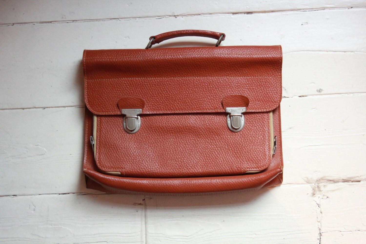 Tan Leather 1960's School Satchel by LIILAVINTAGE on Etsy