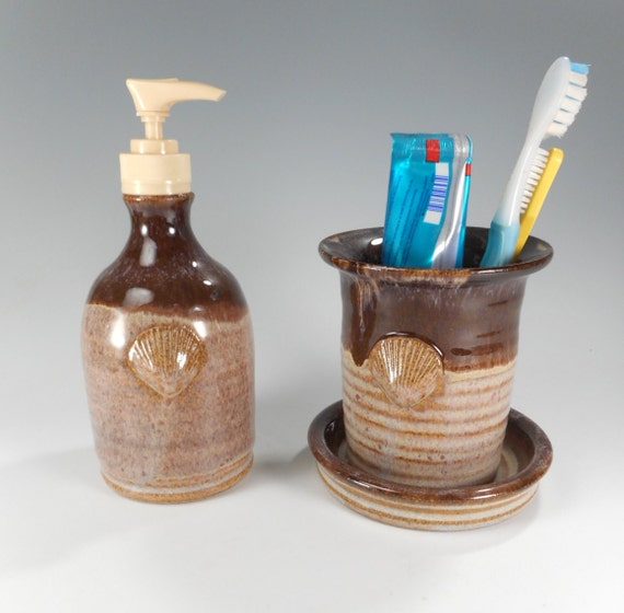 Pottery bathroom accessory set ceramic toothbrush holder