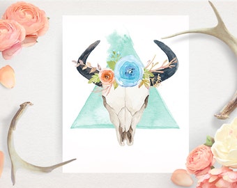 8x10 Printable Cow Skull art. Great for creating by missmudpie