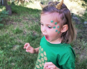 Kids Dragon Costume Face Decals - Kids Mermaid Costume For Girl Boy - Kids Halloween Makeup - Childrens Baby Green Pink Fish Scale Accessory