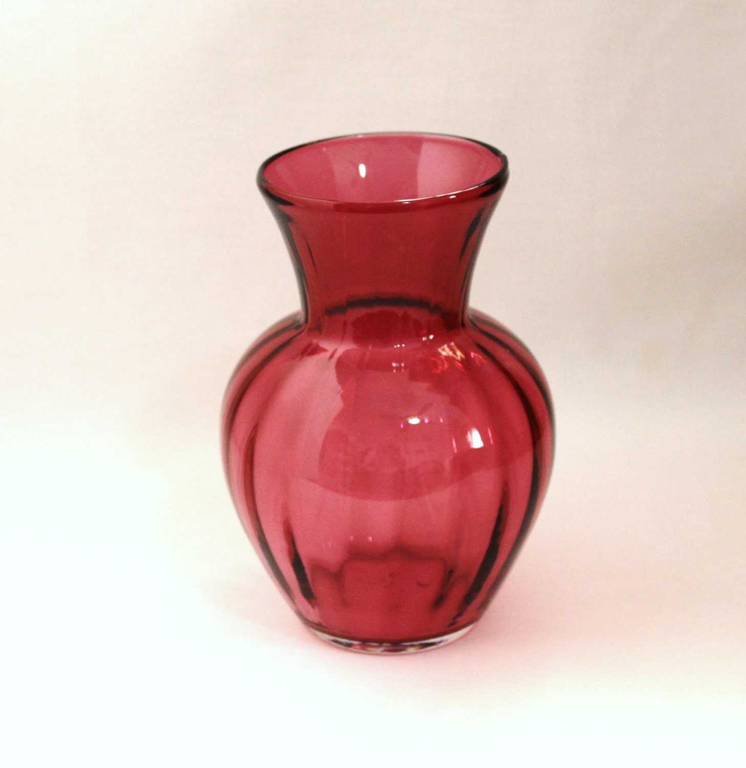 Hand Blown Rib Optic Cranberry Glass Vase 1622