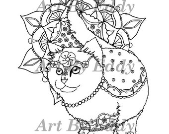 Cat coloring page | Etsy