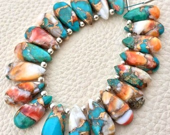 4 Matched Pair, OYESTER COPPER Turquoise Smooth PEAR Shape Briolettes, 15x7mm size.Superb Item at Low Price