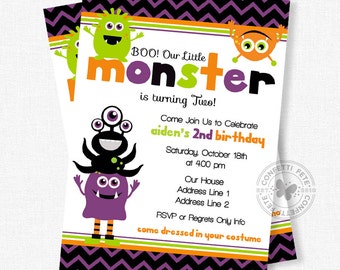 Halloween Birthday Invitation, Little Monster Invitation, Monster Birthday Invitation, Little Monsters First Birthday, Monster Party