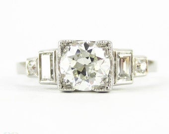 art deco diamond engagement ring old european cut diamond with straight cut baguettes circa - Old Wedding Rings art deco diamond engagement ring old european cut diamond with straight cut baguettes circa - Old Wedding Rings