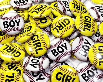 Softball or Baseball Gender Reveal, 1" Pin Back Buttons, Baby Shower,Gender Reveal, Softball Gender Reveal, Basbeall Gender Reveal, Baby Pin