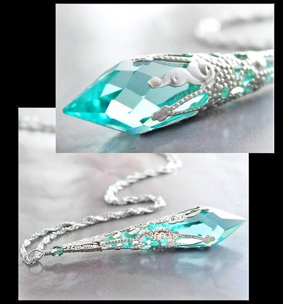 Aquamarine Crystal Necklace Seafoam Green Aquamarine Necklace