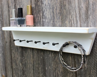 Jewelry Organizer, Key Hook, Wall Shelf, Wall Shelf with Hooks